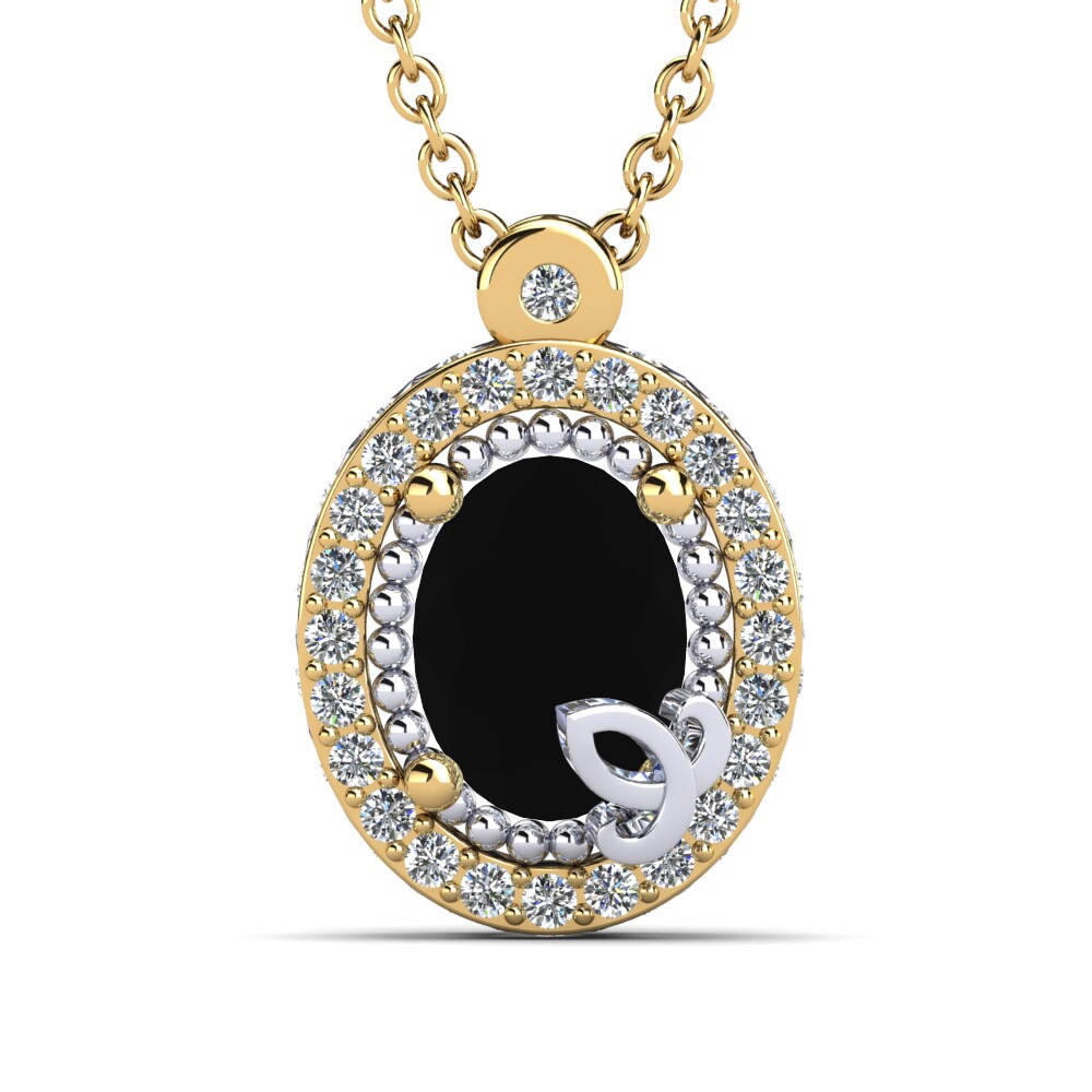 9k Oro Amarillo & Blanco Diamante Negro Colgante de Mujer Tifera