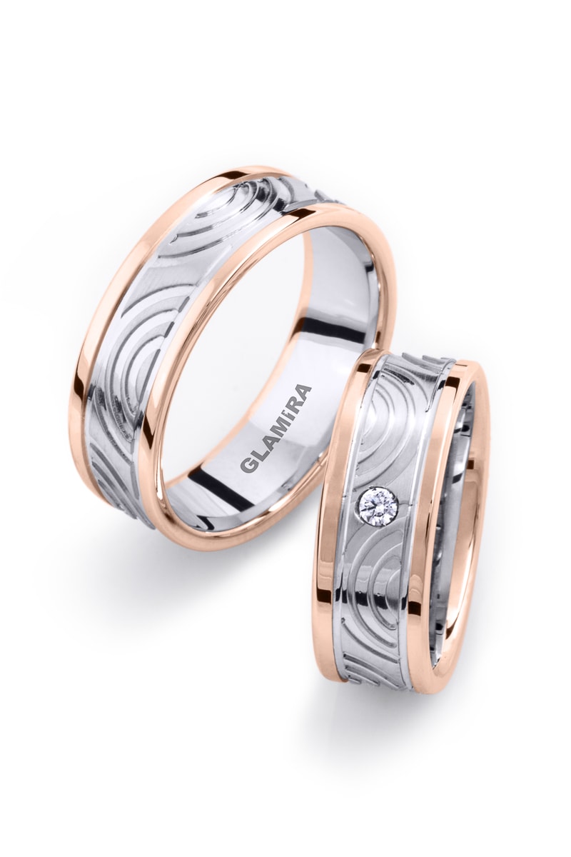 Or Rose& Blanc 18k Zircone Bague de Mariage Striped Beauty