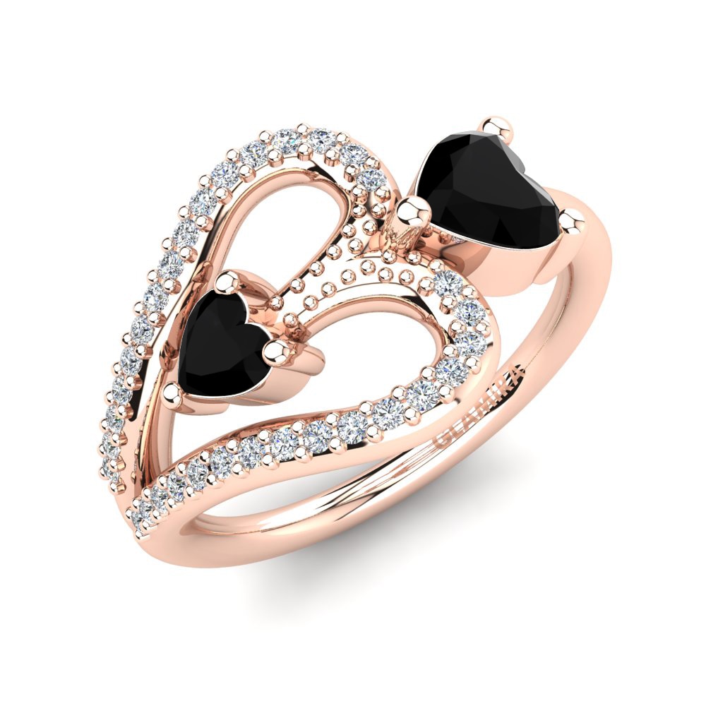 Oro Rosso 585 Diamante Nero Anello Danaja
