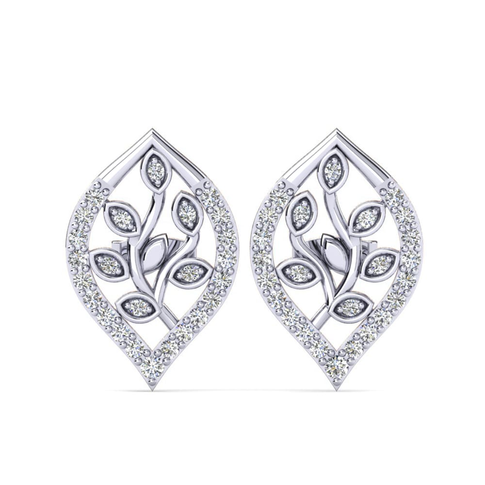 Boucles D'oreilles Diamant Or Blanc 9 Carats - 0.10 Carat Total, Couleur H, Clarté SI2, Neuves