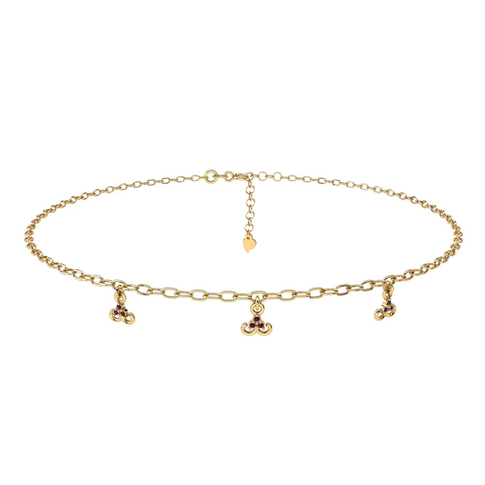 14ct Yellow Gold Garnet Women's Anklet Dianelys