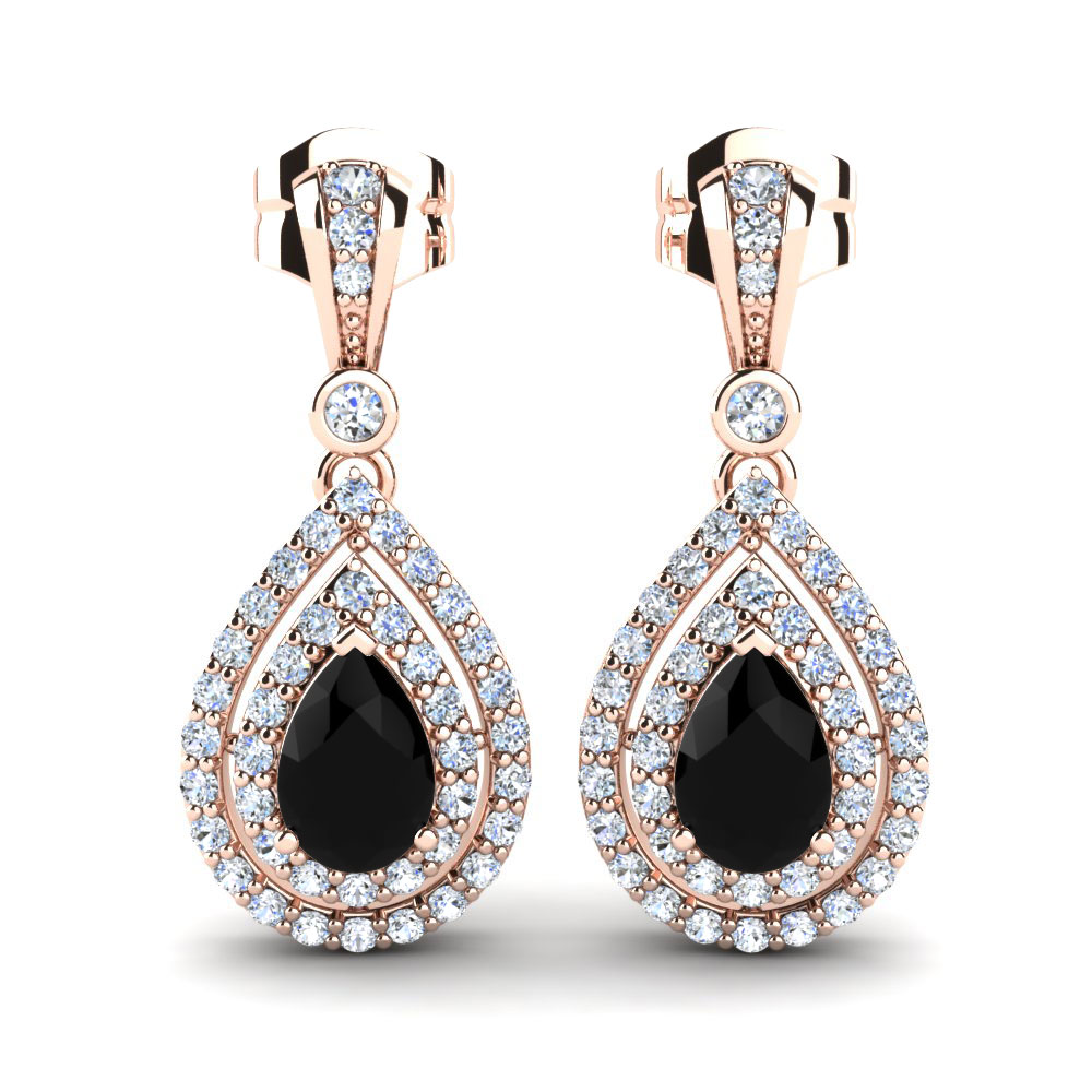 Pendientes 9k Oro Rosa Zafiro negro Gotas y cuelgan