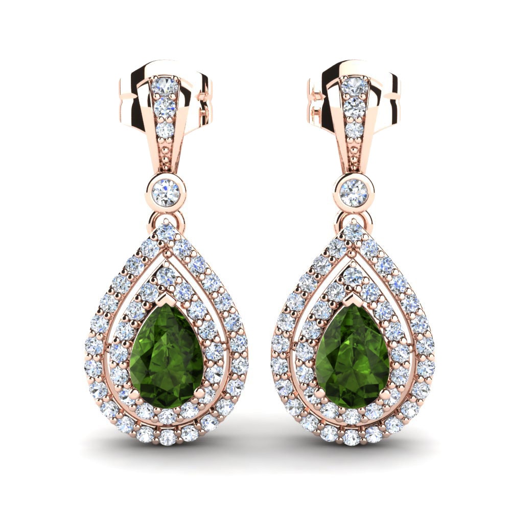 Drops & Dangle Green Tourmaline 14ct Rose Gold Earrings