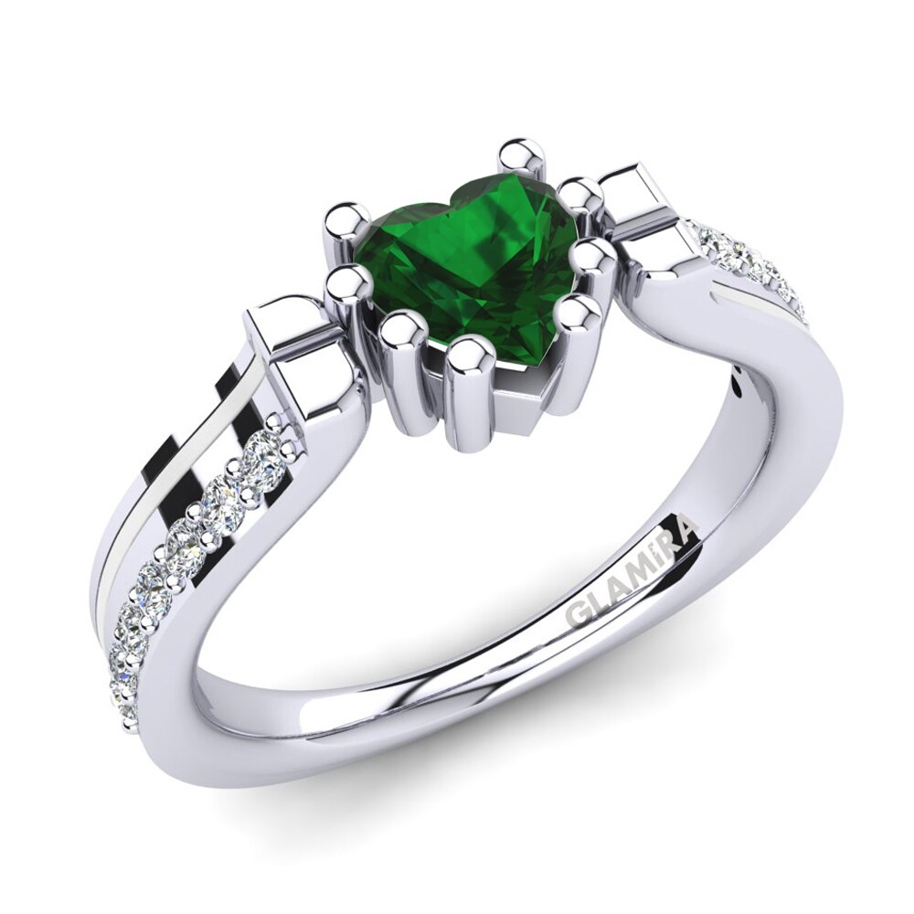 14k Oro Blanco Circonita Verde Anillo de compromiso Arcangela