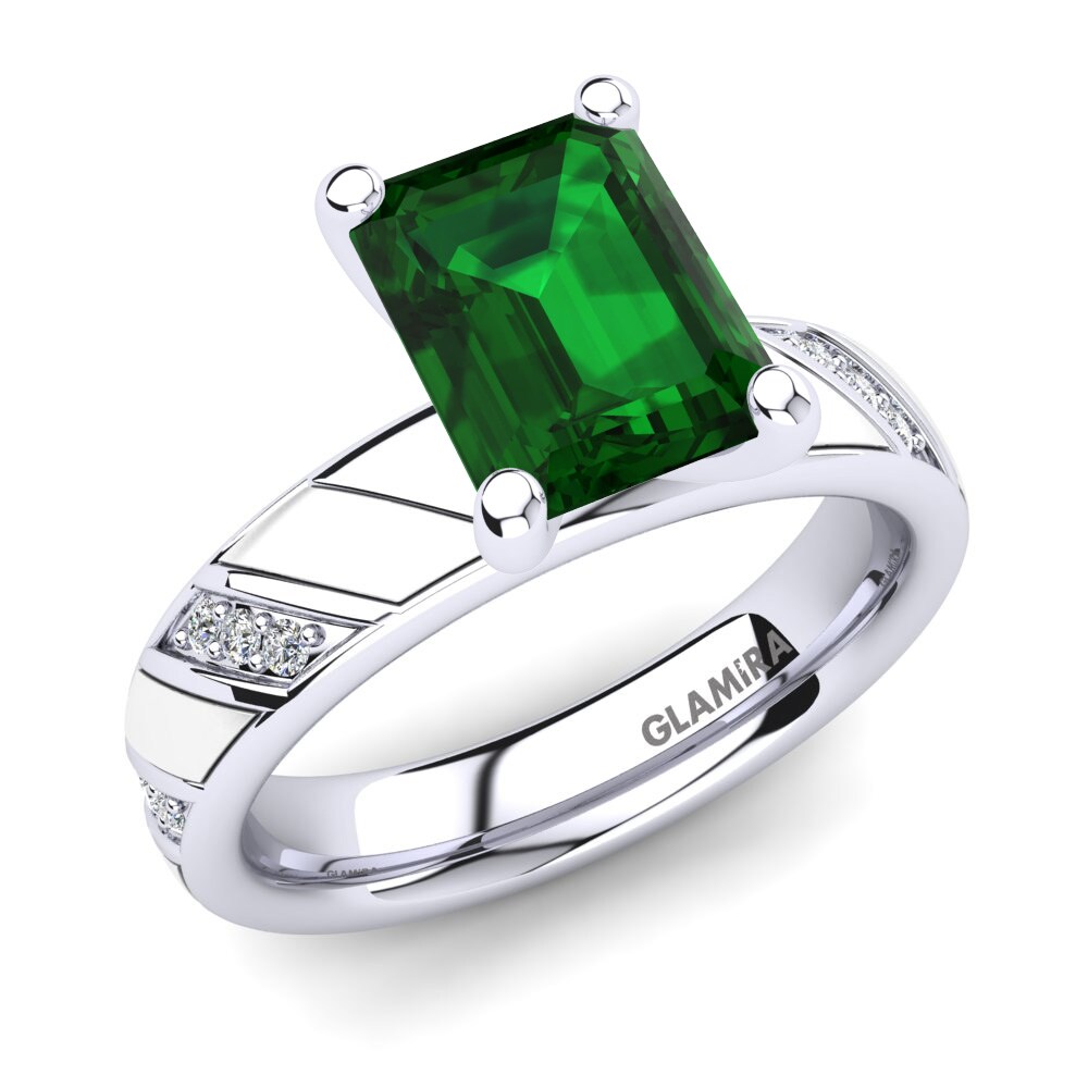 14k Oro Blanco Circonita Verde Anillo de compromiso Ildegonda