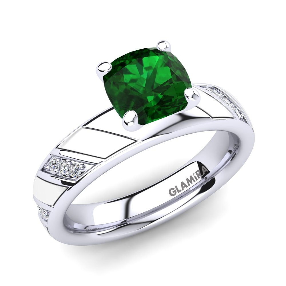 14k Oro Blanco Circonita Verde Anillo de compromiso Lavinia