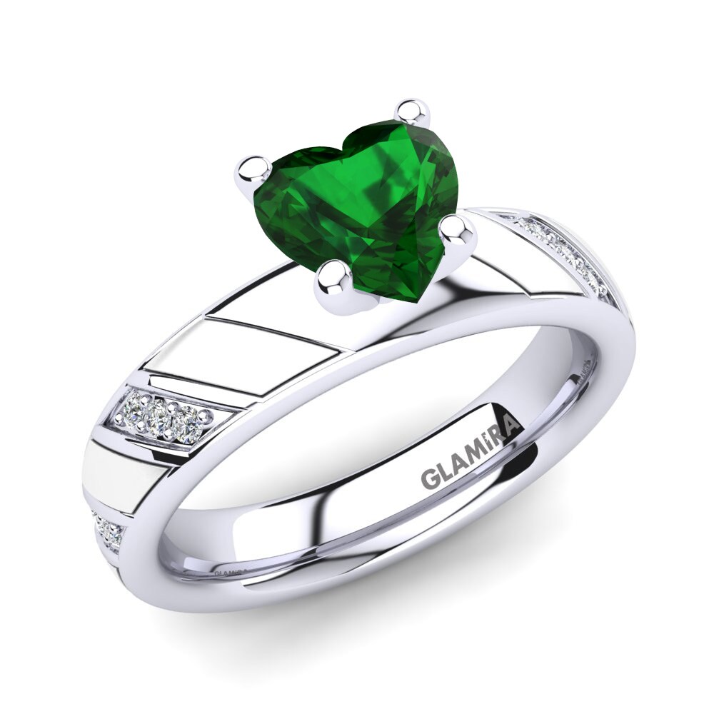 14k Oro Blanco Circonita Verde Anillo de compromiso Leonida