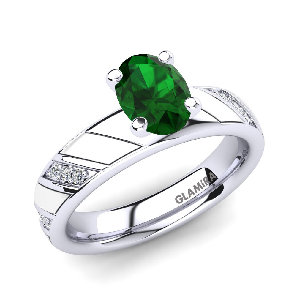 14k Oro Blanco Circonita Verde Anillo de compromiso Libera