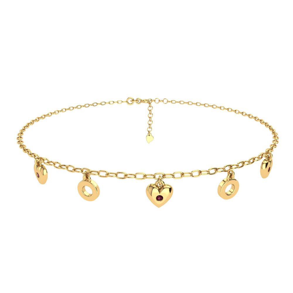 14ct Yellow Gold Garnet Women's Anklet Edmande