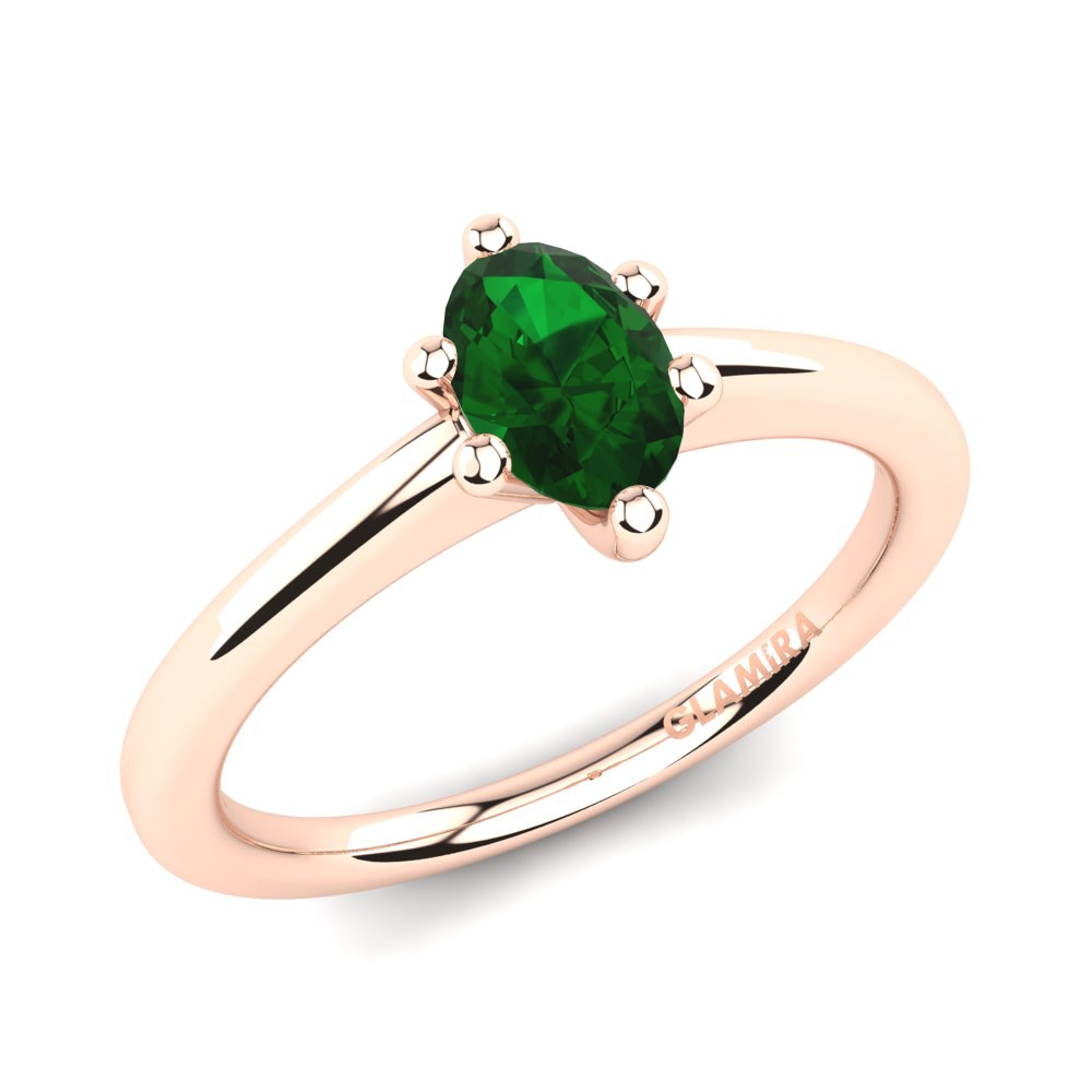 Classic Solitaire Nhẫn Đôi Egidia Vàng Hồng 585 Đá Emerald (Đá nhân tạo)