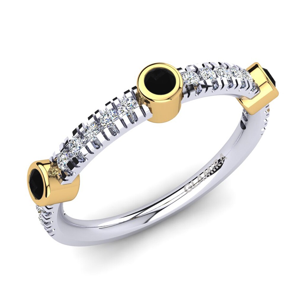 Or Blanc & Jaune 14k Onyx Noir Bague Elugelap