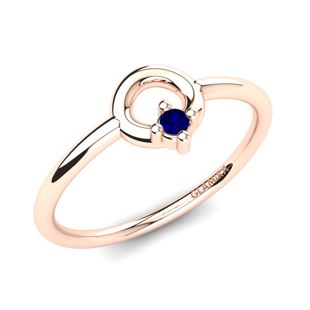 14k Oro Rosa Circonita Azul Oscuro Anillo Eluria
