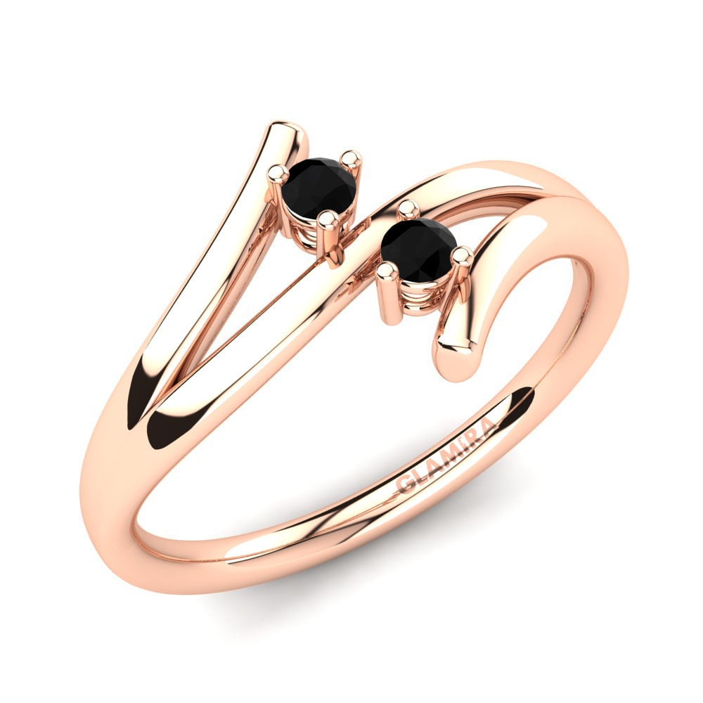 Oro Rosso 585 Diamante Nero Anello Estrella