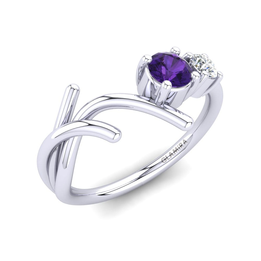 Bague En Or Blanc 375/1000 (9 Carats) Avec Améthyste Centrale - Poids 1,18g - Occasion