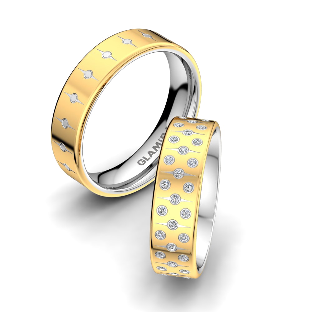 9k Yellow & White Gold Wedding Ring Sensual Night 6 mm