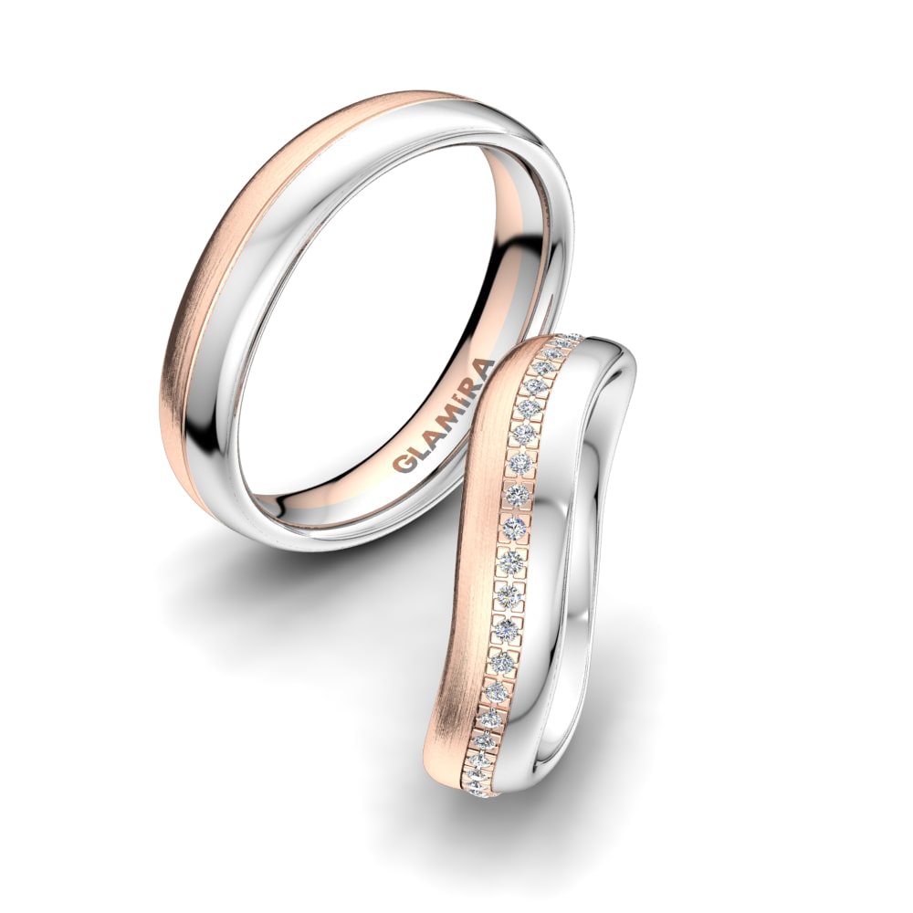 Or Rose& Blanc 18k Zircone Bague de Mariage Splendid Rose 5 mm