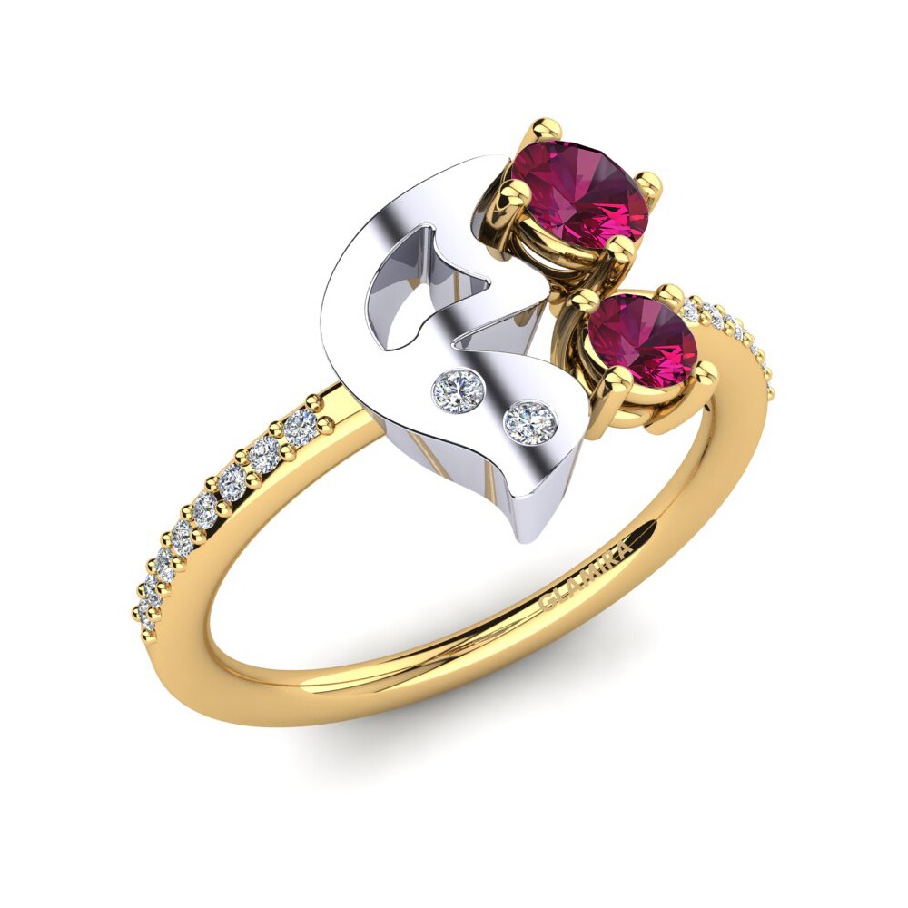 9ct Yellow & White Gold Rhodolite Garnet Ring Floresita