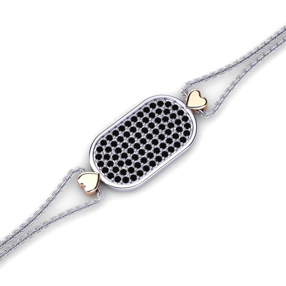 Białe & Różowe Złoto 750 Czarny diament Bransoletka damska Florica