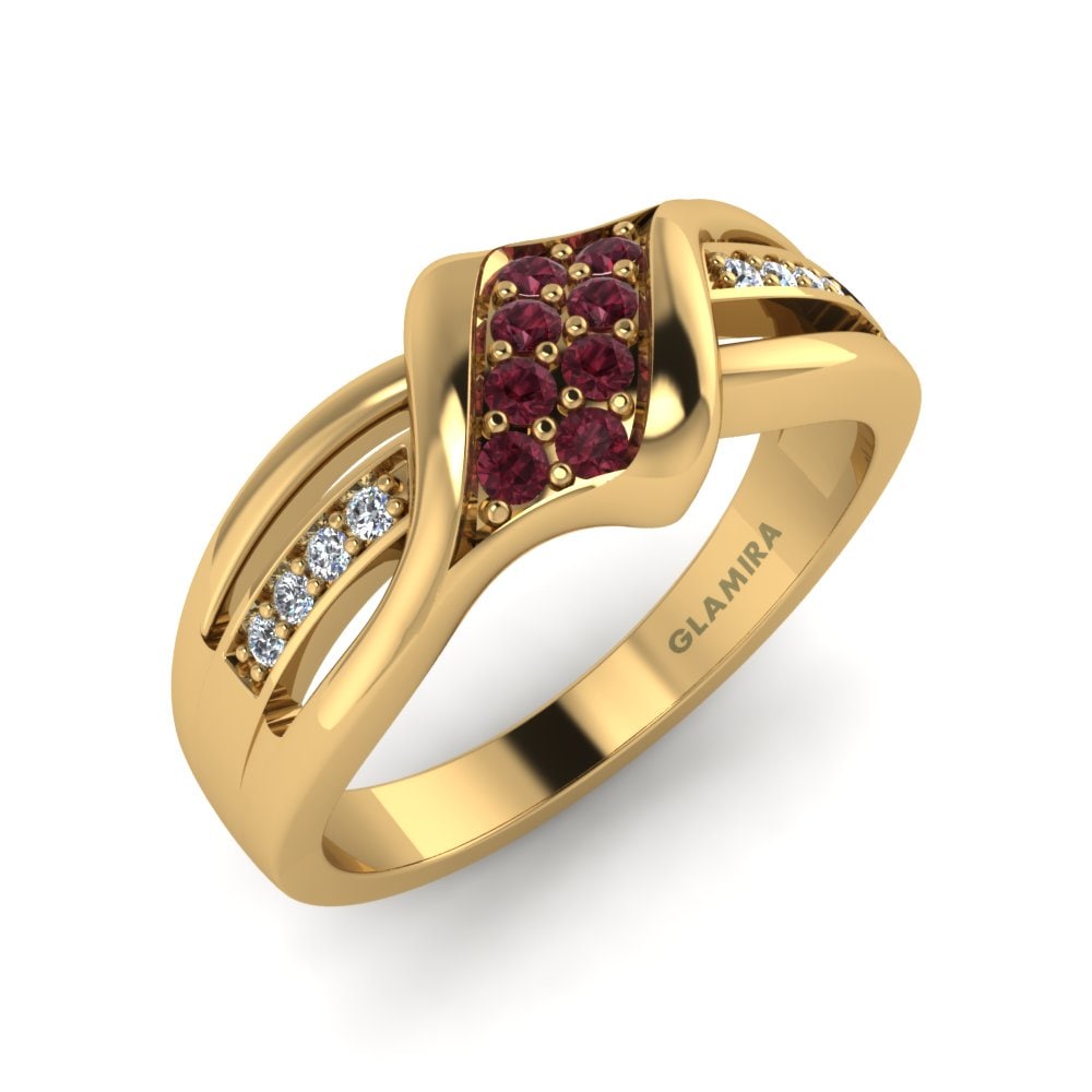 9k Oro Amarillo Granate Anillo Vivien