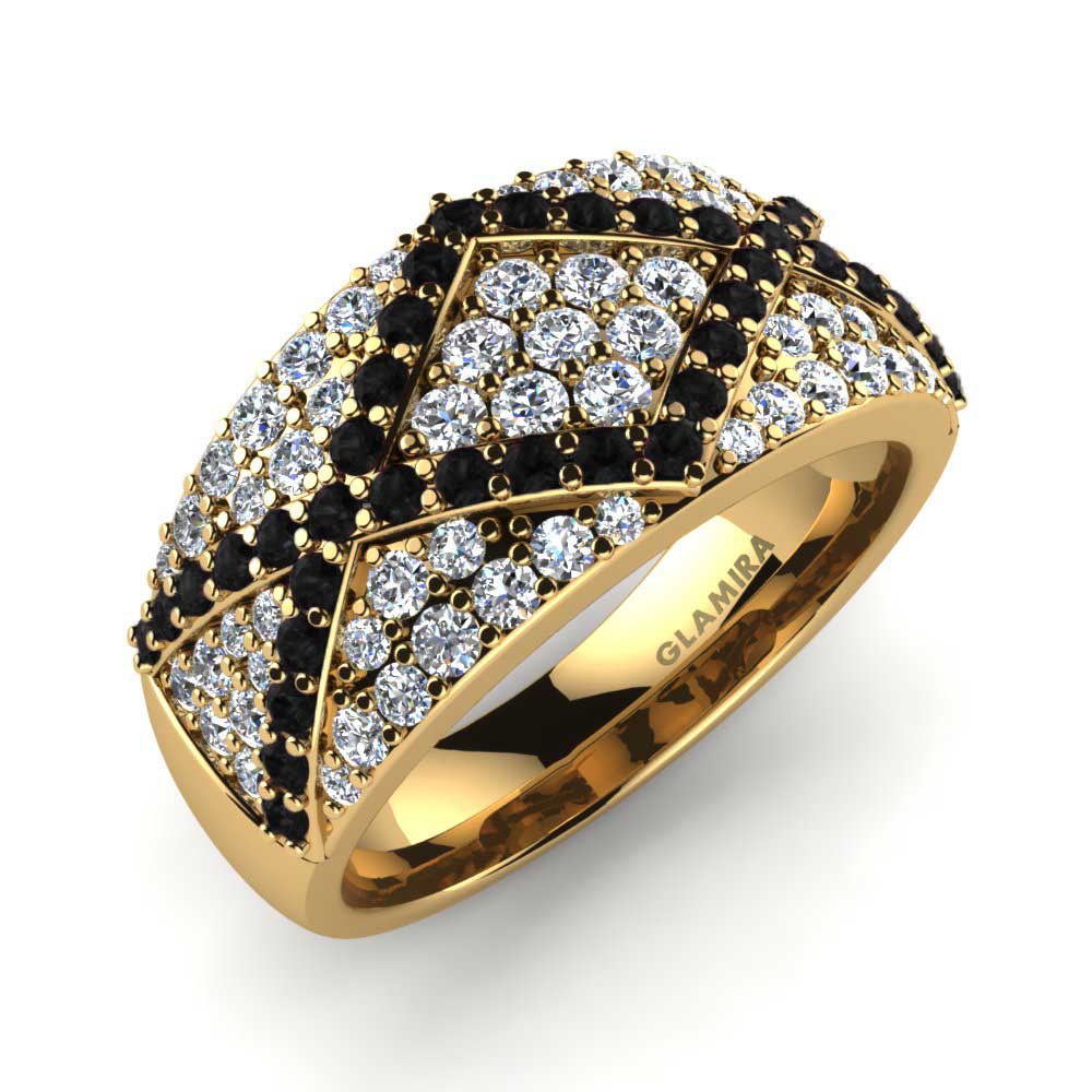 18k Oro Amarillo Zafiro negro Anillo Crystal