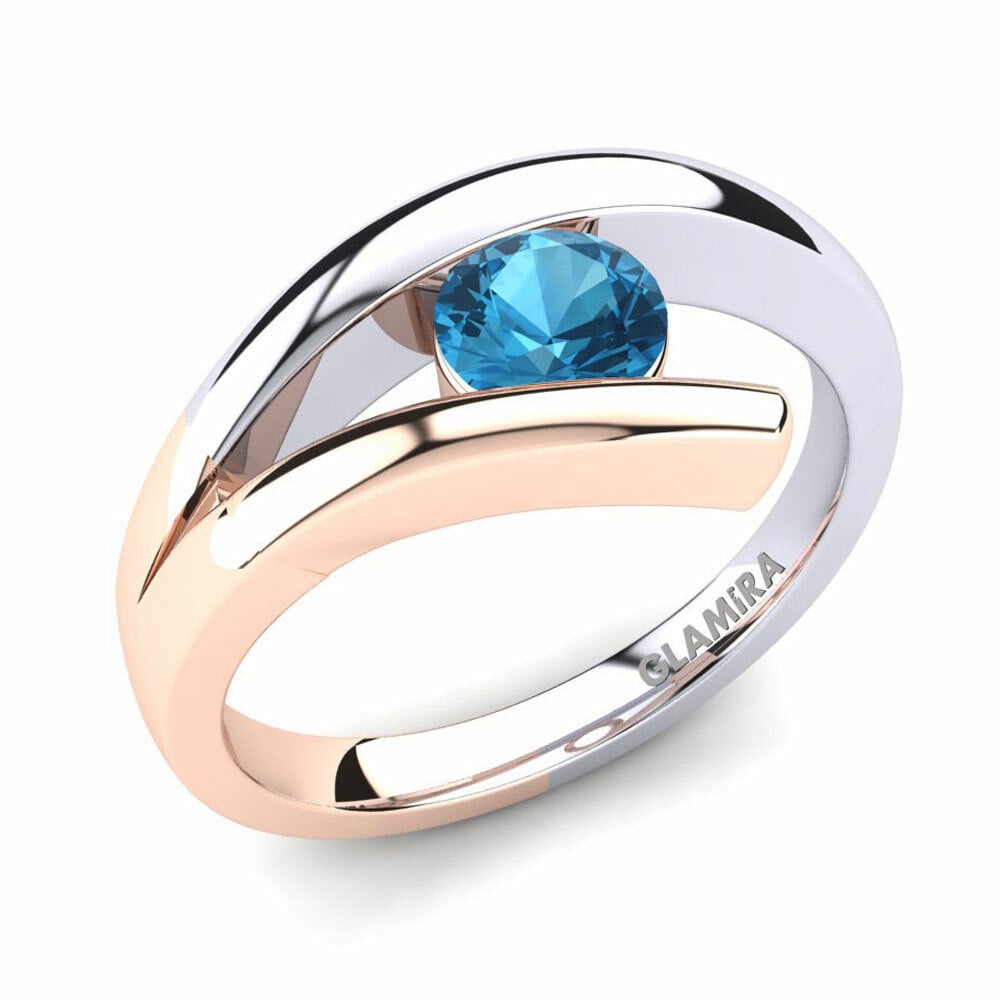 Tension Engagement Rings Clara 0.5 Crt 585 Rose & White Gold Blue Topaz