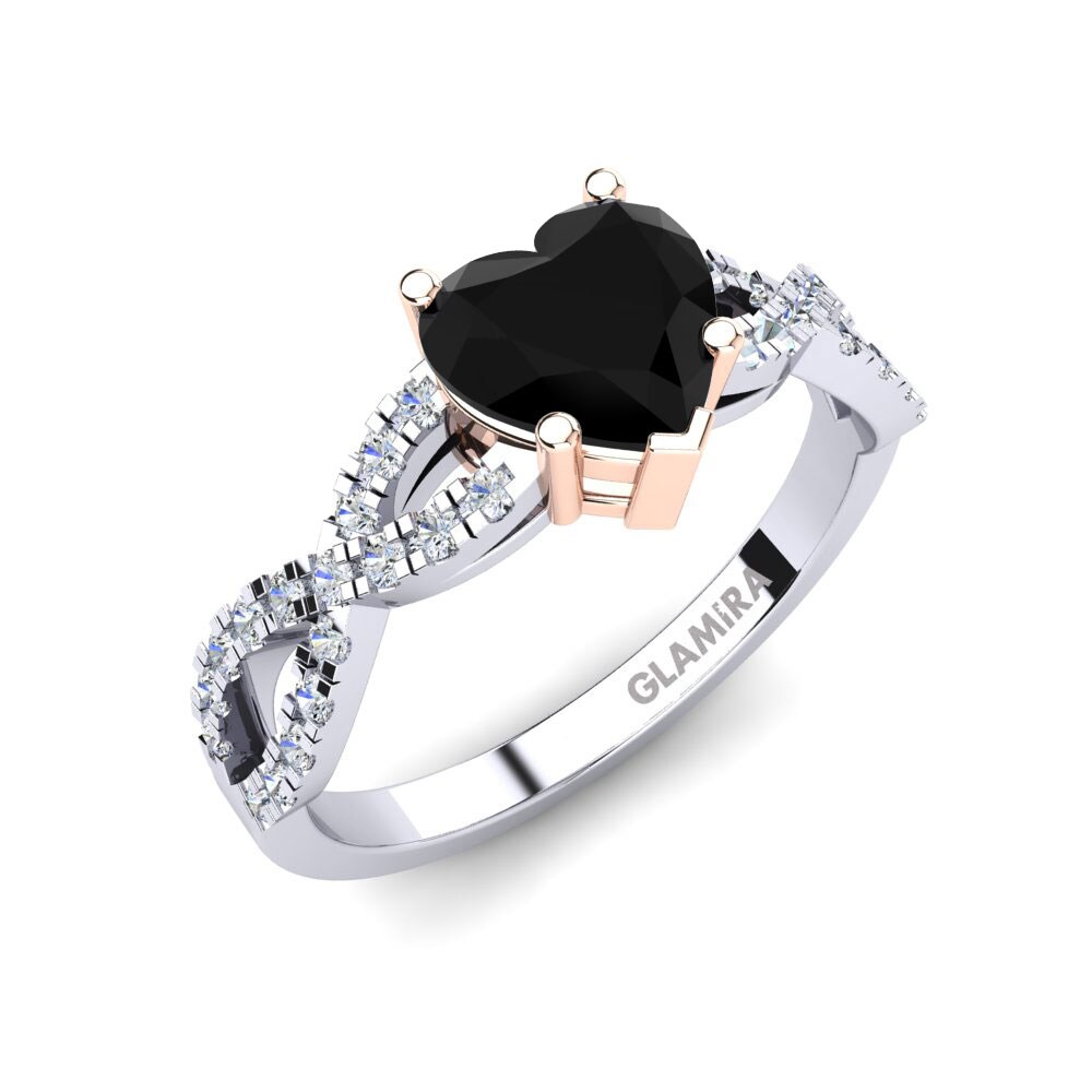 18ct White & Rose Gold Black Onyx Engagement Ring Sandy