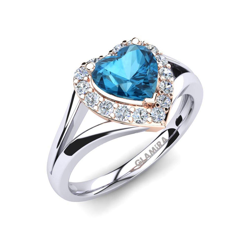 14ct White & Rose Gold Blue Topaz Engagement Ring Miranda