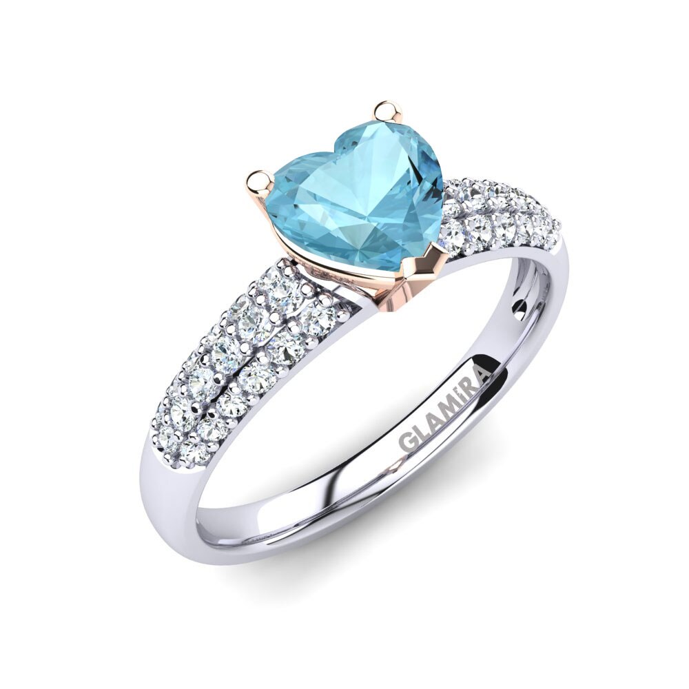 18ct White & Rose Gold Aquamarine Engagement Ring Lydia