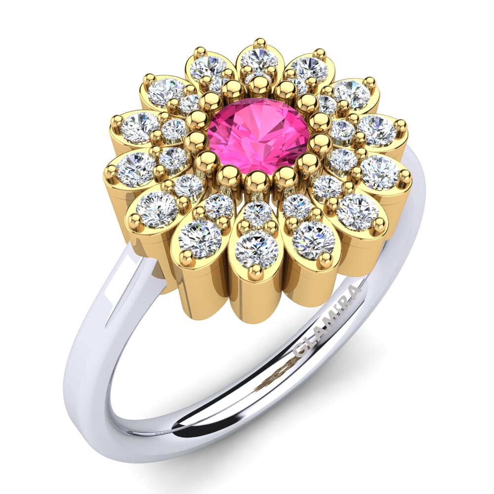9ct Yellow & White Gold Pink Tourmaline Ring Griseus