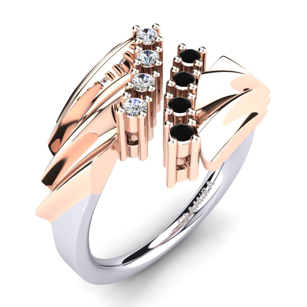18k Oro Rosa & Blanco Diamante Negro Anillo Lila