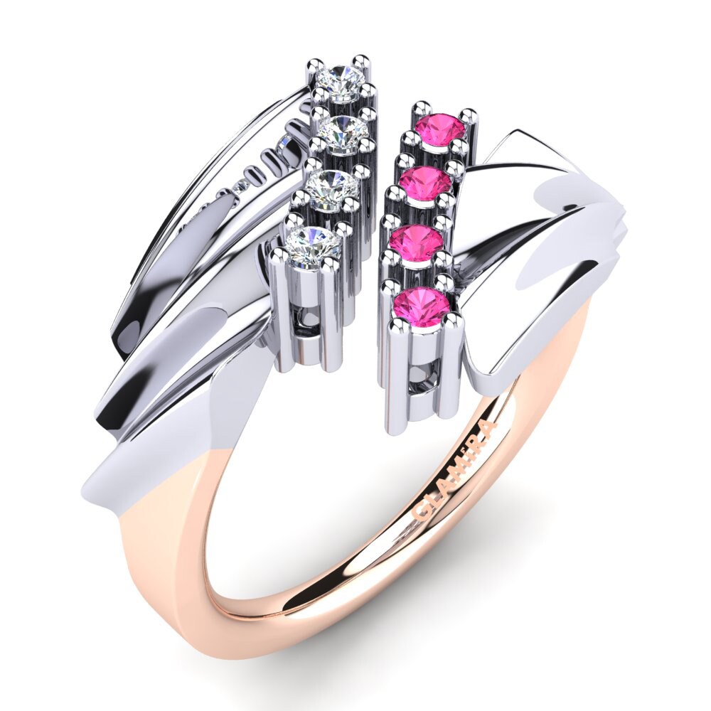18ct White & Rose Gold Pink Tourmaline Ring Lila