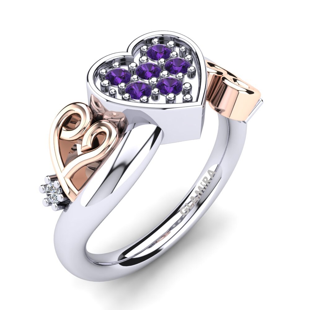 9ct White & Rose Gold Amethyst Ring Lobata