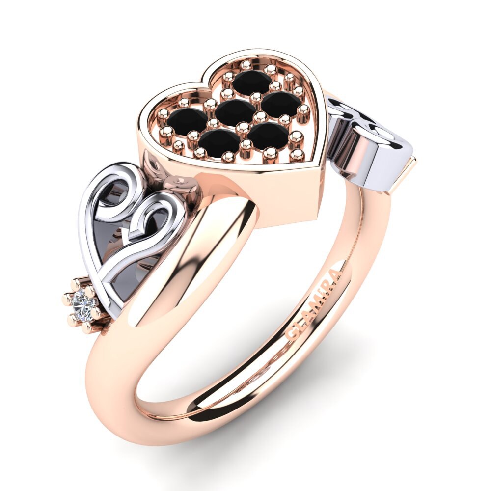 18k Oro Rosa & Blanco Diamante Negro Anillo Lobata