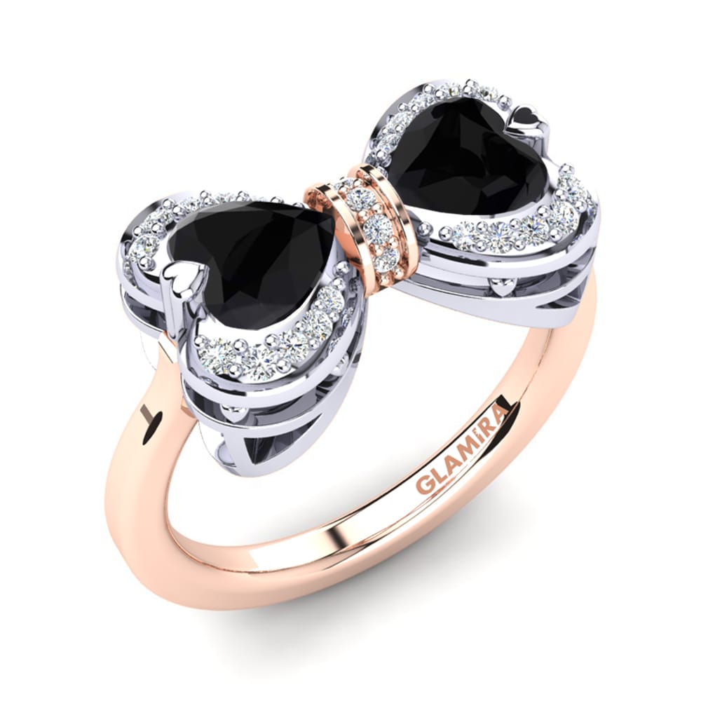 18k Oro Rosa & Blanco Diamante Negro Anillo Oblangus