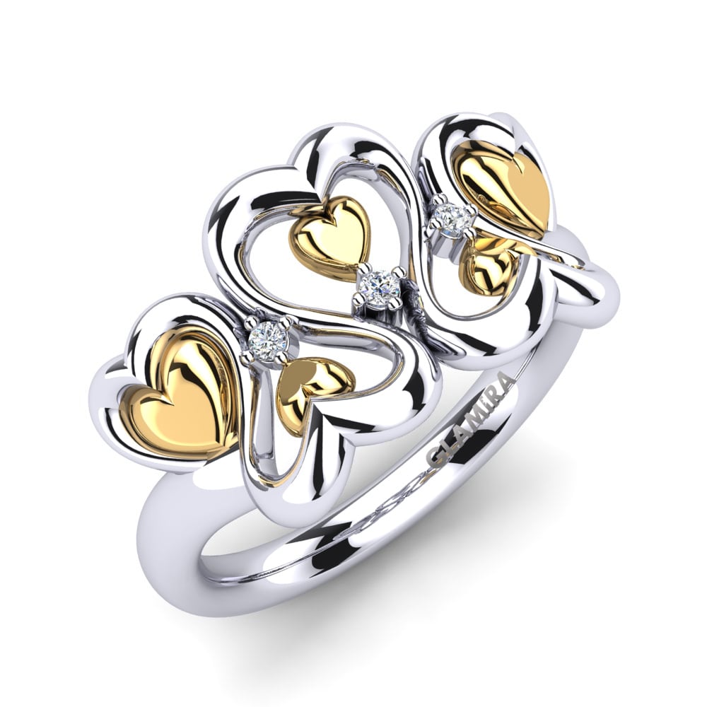 14k 白黃K金 鑽石 戒指 Palmate