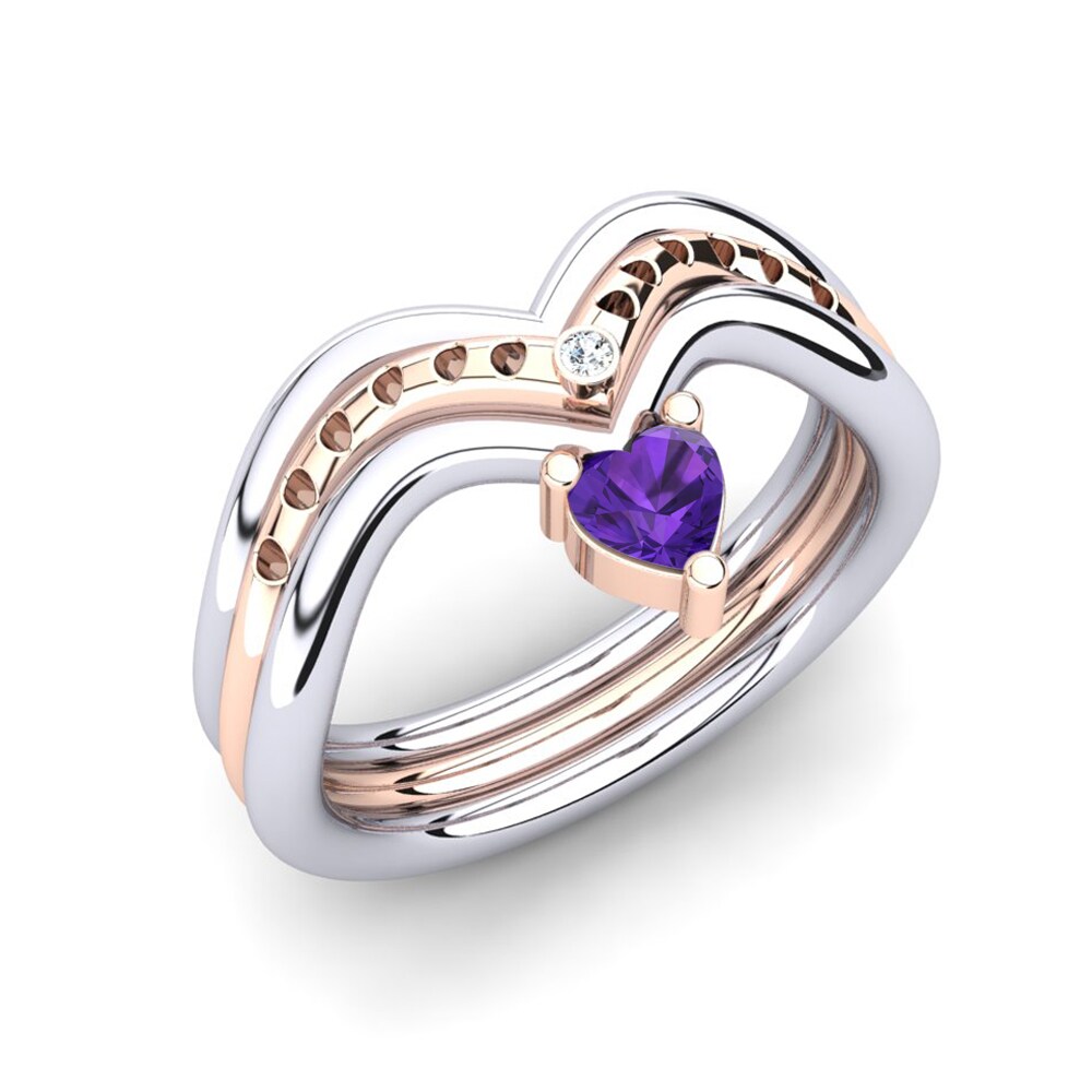 9ct White & Rose Gold Amethyst Ring Pinnata