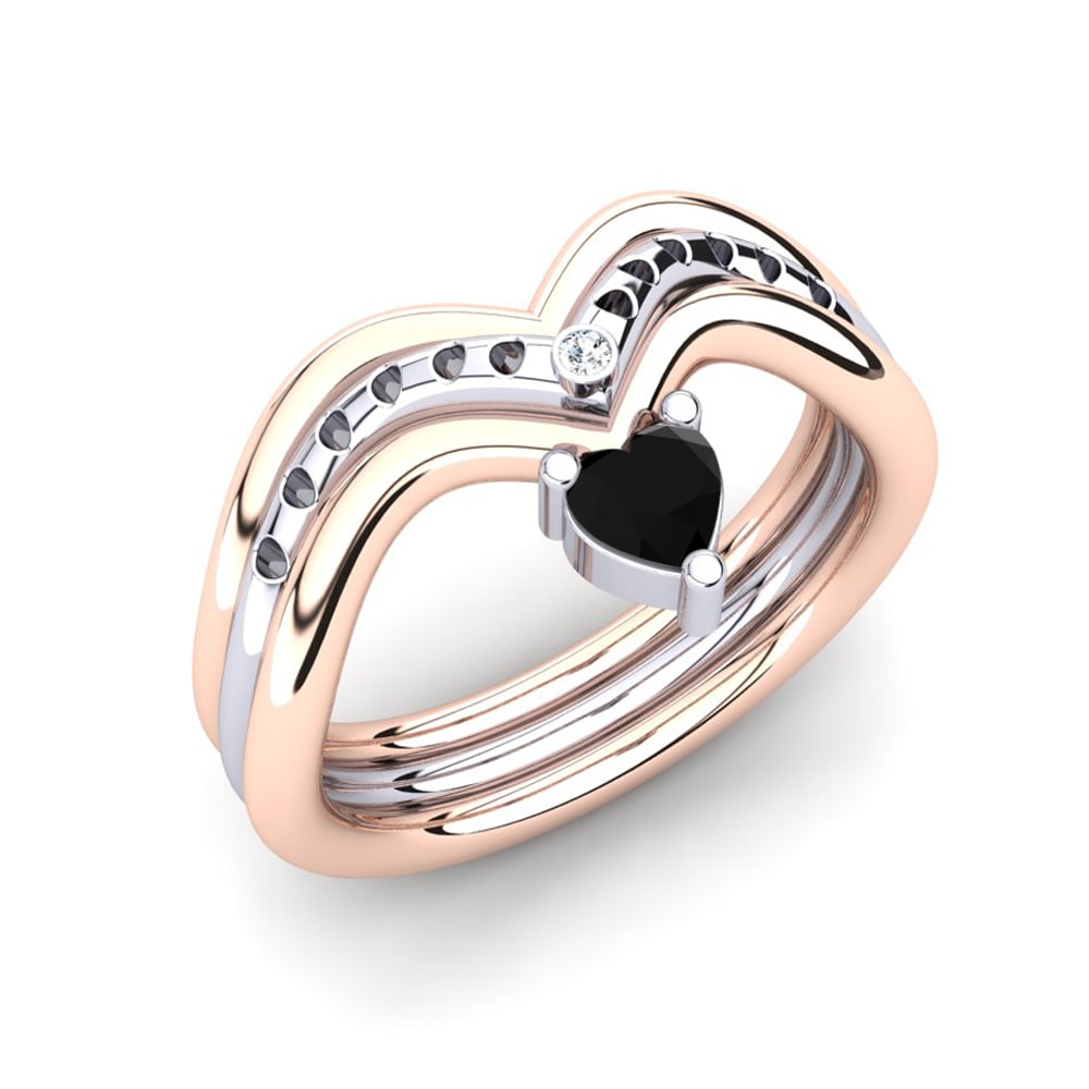 18k Oro Rosa & Blanco Diamante Negro Anillo Pinnata