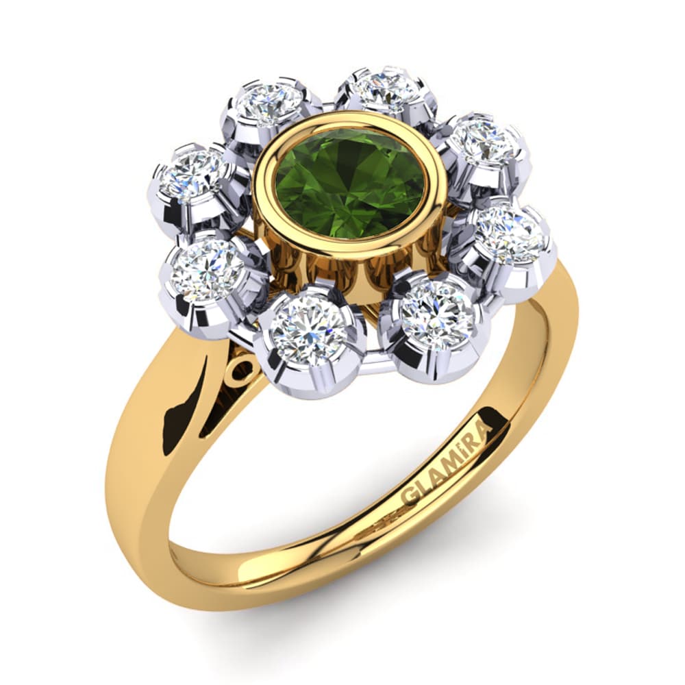 9ct Yellow & White Gold Green Tourmaline Ring Primrose