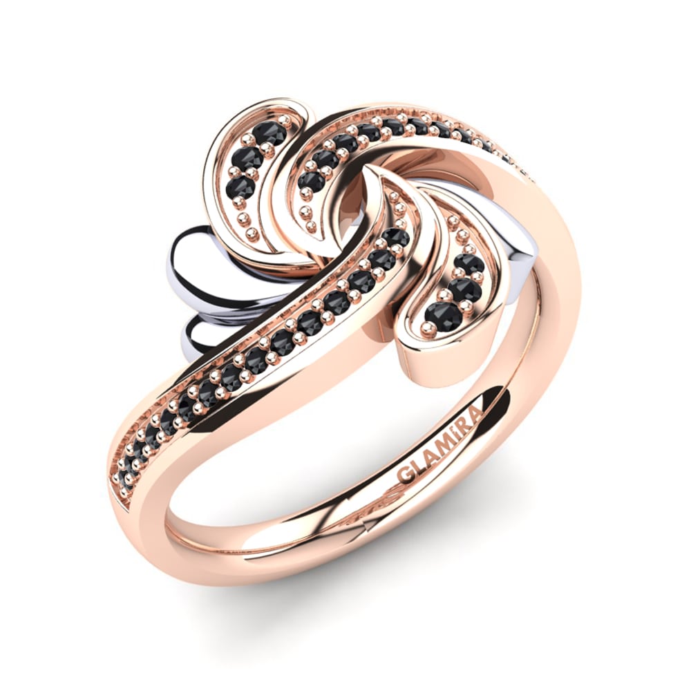 18k Oro Rosa & Blanco Diamante Negro Anillo Sandia