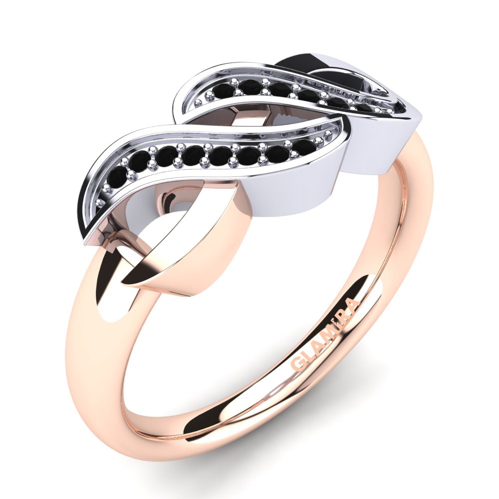 18k Oro Rosa & Blanco Diamante Negro Anillo Sofia