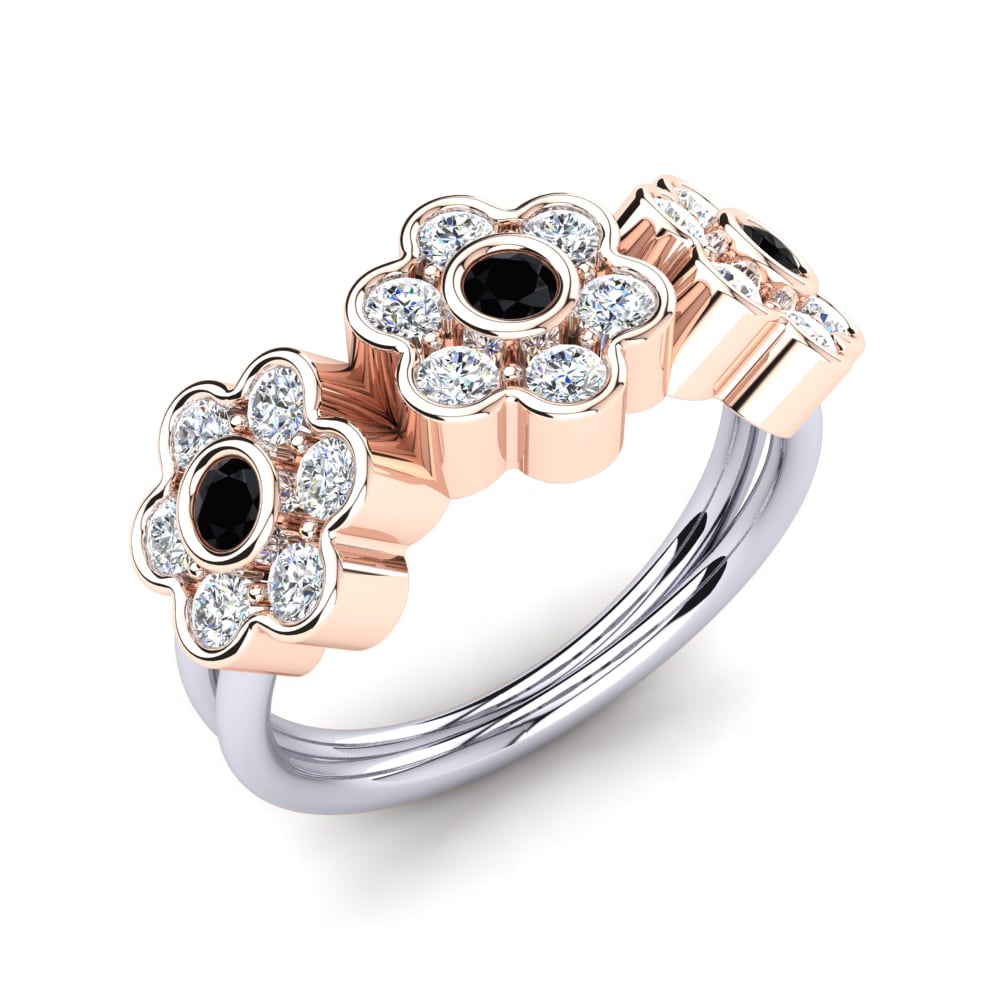 18k Oro Rosa & Blanco Diamante Negro Anillo Arya