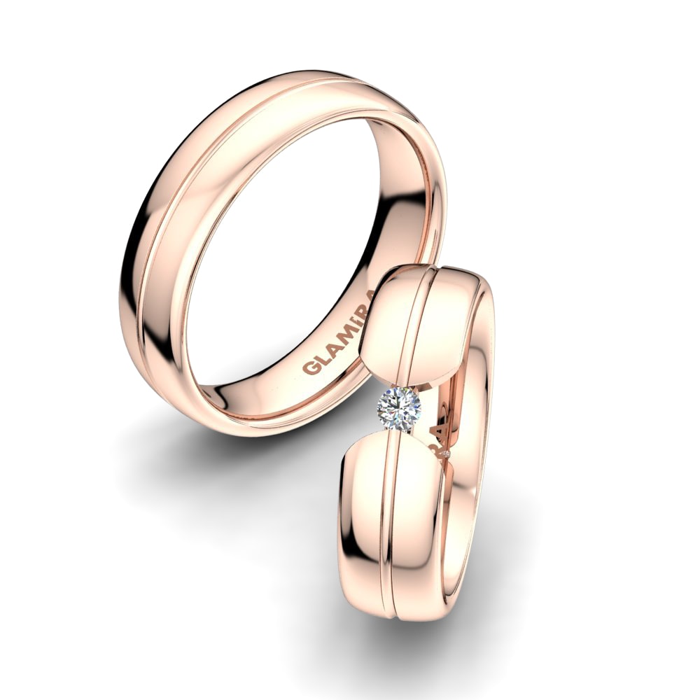 Or rose 14k Diamant Bague de Mariage Bright Nature 6 mm