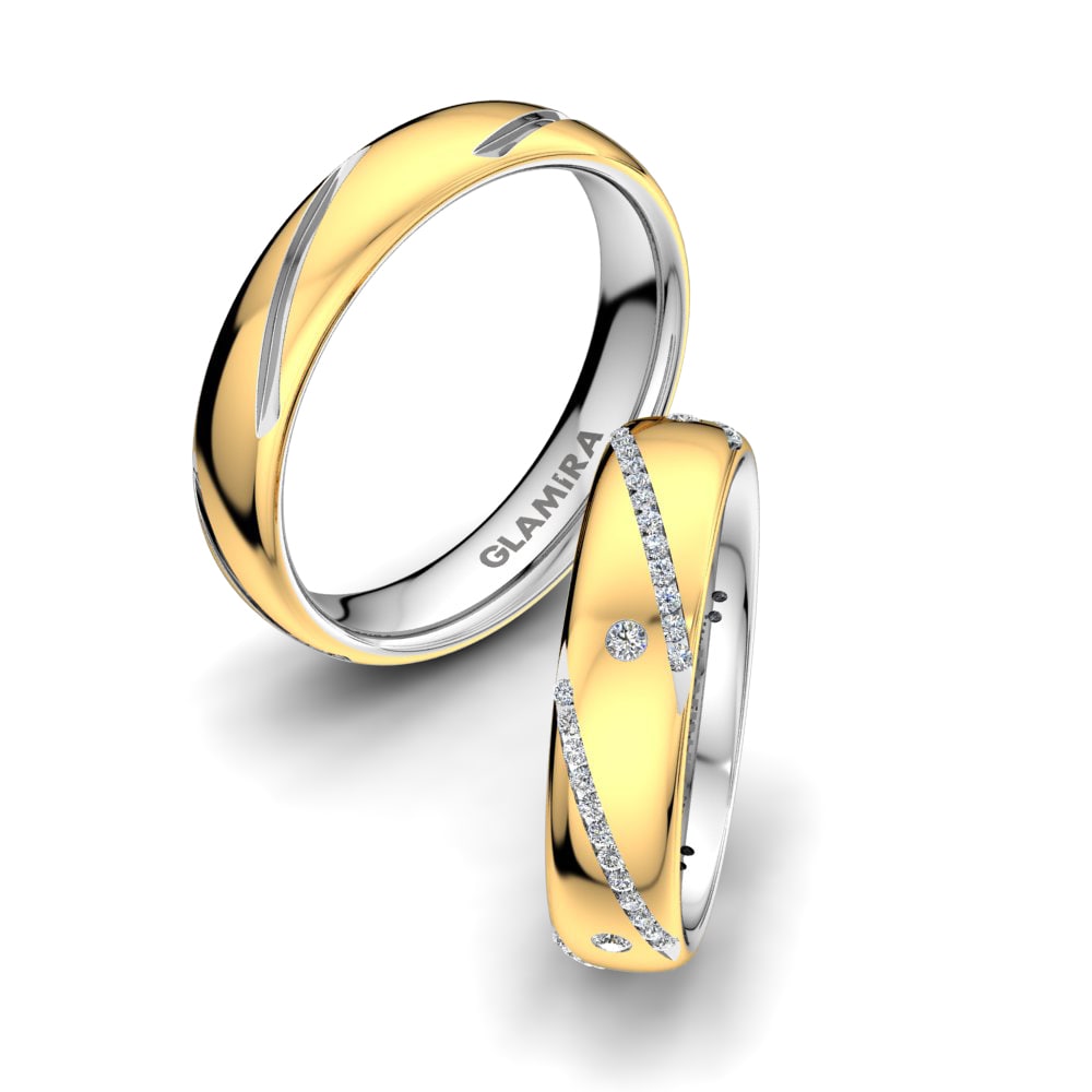 9k Yellow & White Gold Wedding Ring Exotic Milkway