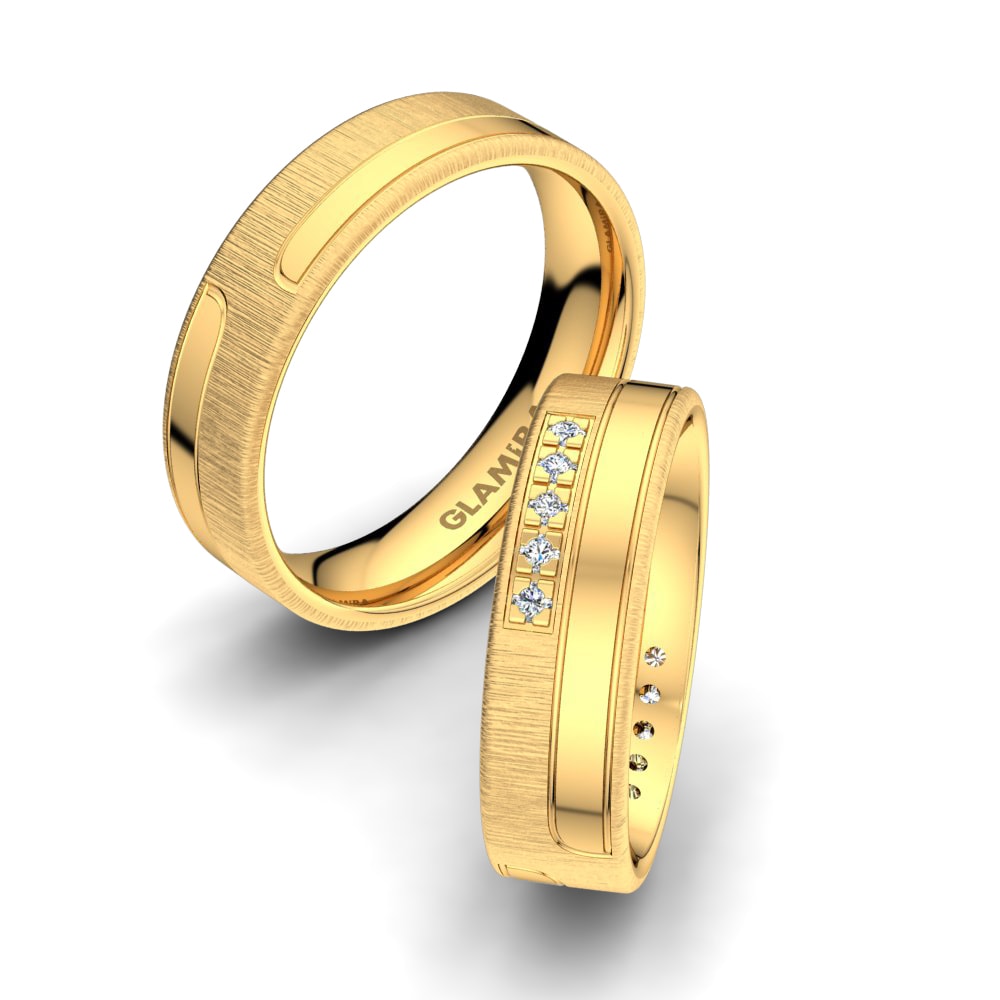 Ouro Amarelo 14K Anel de Casamento Noble Crown 6mm