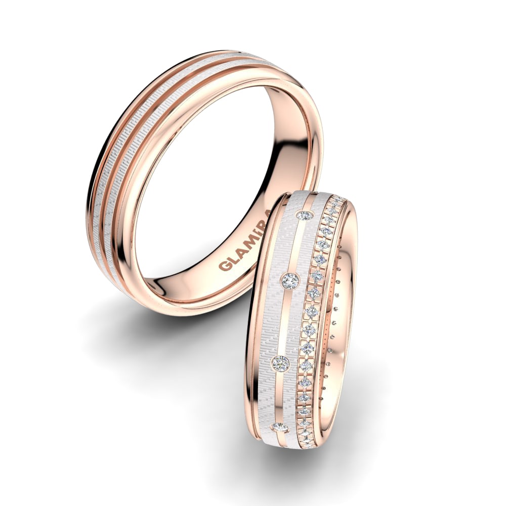 Ouro Rosa Branco 14K Diamante Anel de Casamento Sense Dot 6 mm