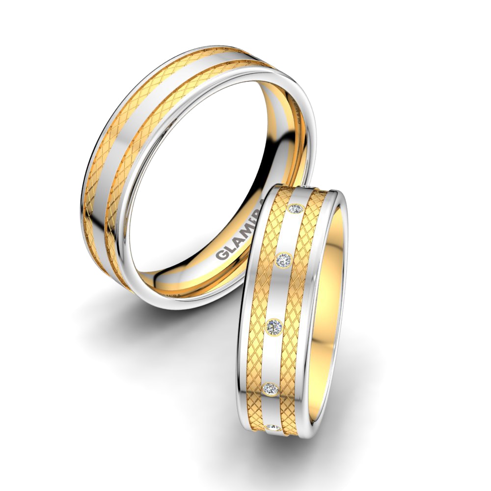 14k White & Yellow Gold Wedding Ring Alluring Ground 6 mm
