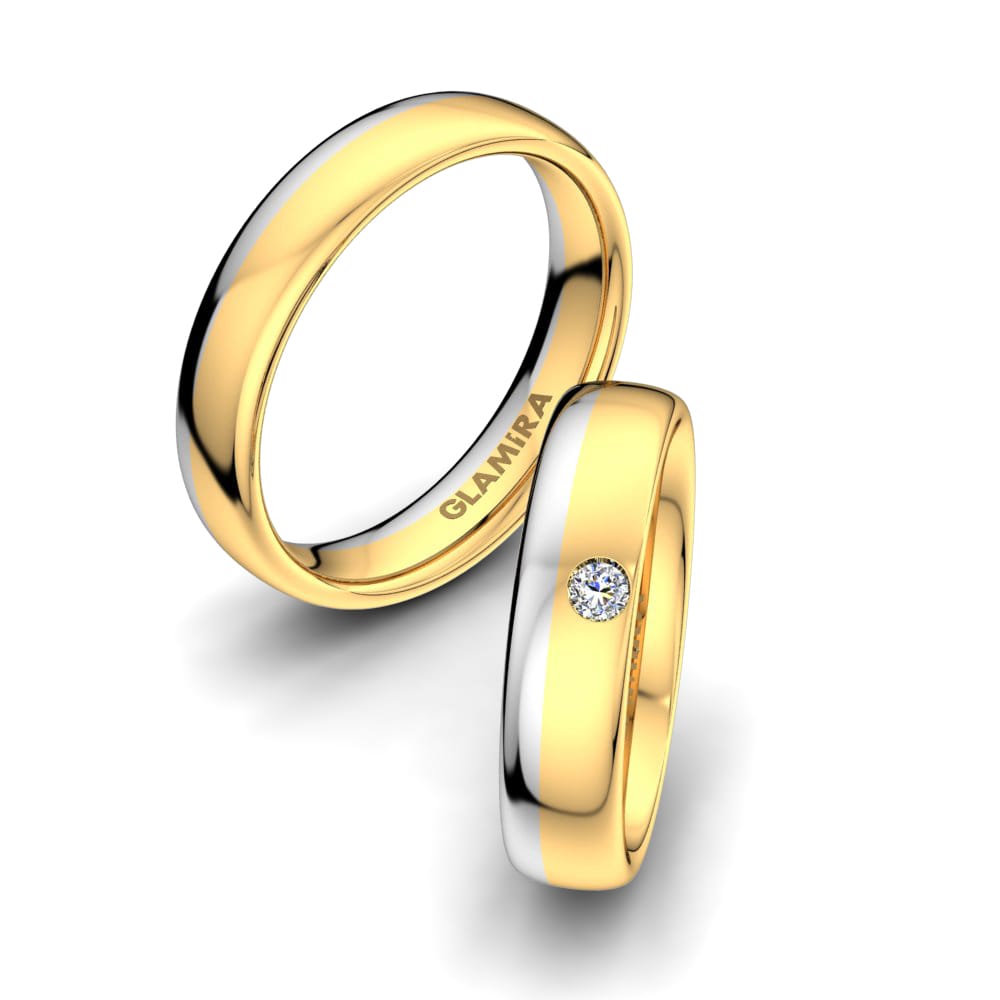 Simple Nhẫn Đôi Bright Glory 5 mm Vàng Vàng-Trắng 585 Đá Zirconia