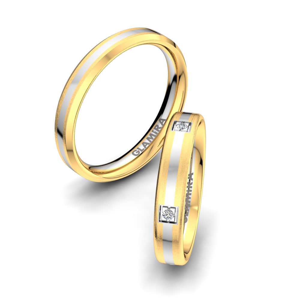 9k White & Yellow Gold Wedding Ring Pure Tree 4 mm