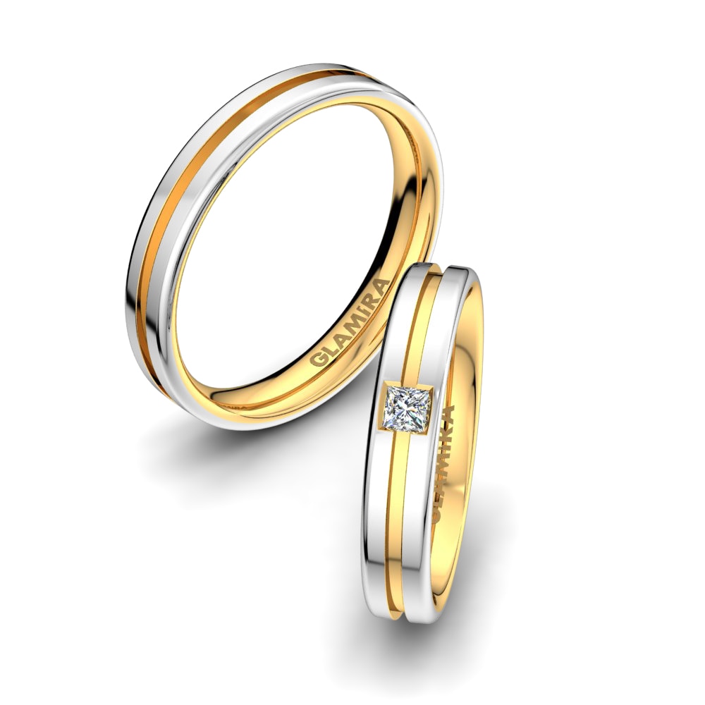 Anillo de boda Bright Queen 4 mm 14k Oro Blanco / Amarillo