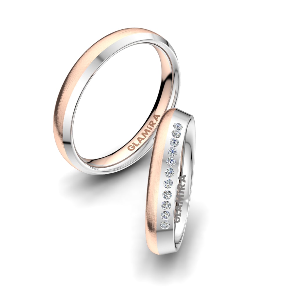 Or Rose& Blanc 18k Zircone Bague de Mariage Bright Lightning